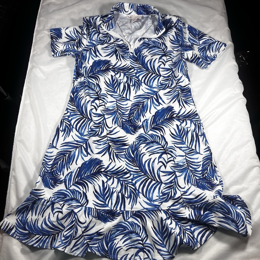 Tommy Bahama Golfâ Tennis Beach Dress Cover up Small Blue Leaf Stretch Tropical